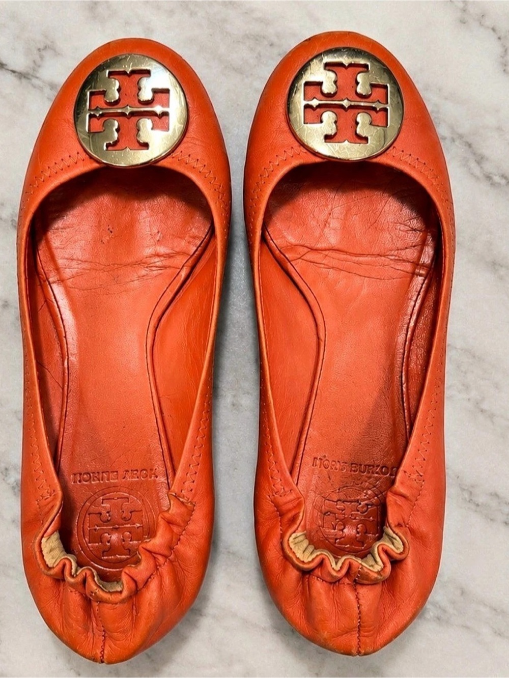 Tory Burch Reva Leather Ballet Flats Orange - size 6.5